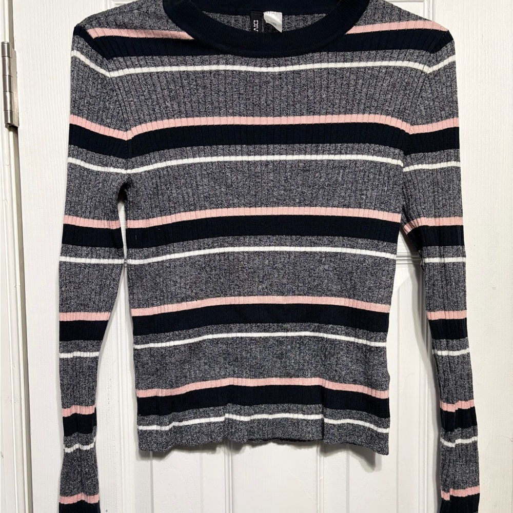 H&M Divided Navy and Pink Striped Sweater